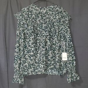 Green Floral Ruffled Blouse